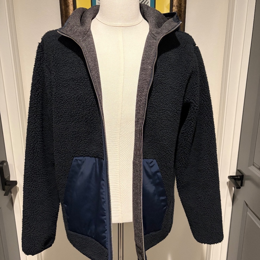 Theory Mens Reversible Coat Blue Grey Size Large